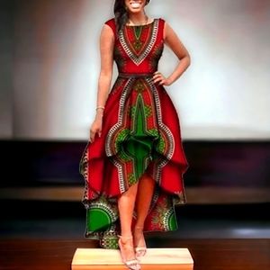 2/$50 NWOT Fashion African Dashiki Print Sleeveless High-Low Cocktail Dress, XXL